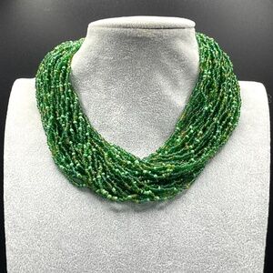 Vintage Green Glass Seed Bead Multi-strand Statement Necklace